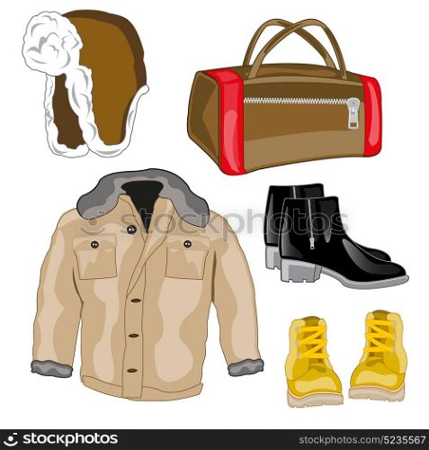 Jacket and footwear. Cloth and footwear on white background is insulated