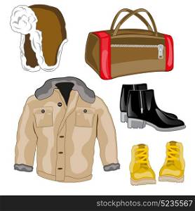 Jacket and footwear. Cloth and footwear on white background is insulated