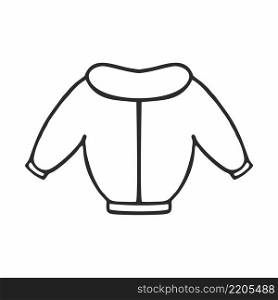 Jacket for the baby drawn with a thick black line. Doodle illustration of outerwear isolated on a white background. Vector element for advertising, printing, and postcard design.