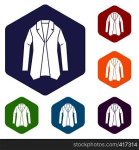 Jacket icons set rhombus in different colors isolated on white background. Jacket icons set