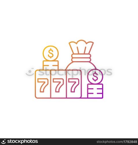 Jackpot gradient linear vector icon. Top prize in gambling game. Winning cash reward in lottery. Cumulative stakes. Thin line color symbols. Modern style pictogram. Vector isolated outline drawing. Jackpot gradient linear vector icon