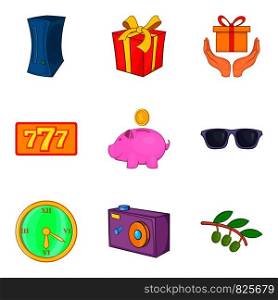 Jackpot icons set. Cartoon set of 9 jackpot vector icons for web isolated on white background. Jackpot icons set, cartoon style