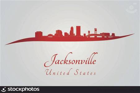 Jacksonville skyline in red and gray background in editable vector file