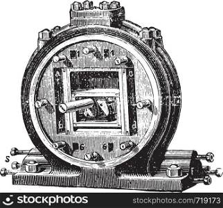 Jacomy engine. Vertical section of one of the boxes, vintage engraved illustration. Industrial encyclopedia E.-O. Lami - 1875.