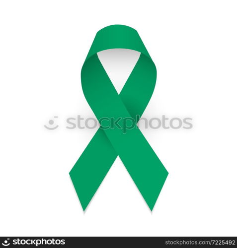 Jade green ribbon as symbol hepatitis B awareness, liver cancer and gallbladder bile duct carner awareness and mental health. Isolate vector object on white background. Jade green awareness ribbon as symbol hepatitis B and liver cancer. Isolate vector object