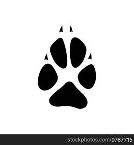 Jaguar, tiger or lion wildlife cat foot prints with claws or nails isolated black silhouette icon. Vector savanna animal steps on ground in mud, hunting sport emblem. Wild fox animal footprints. Fox tracks or footprints isolated black silhouette