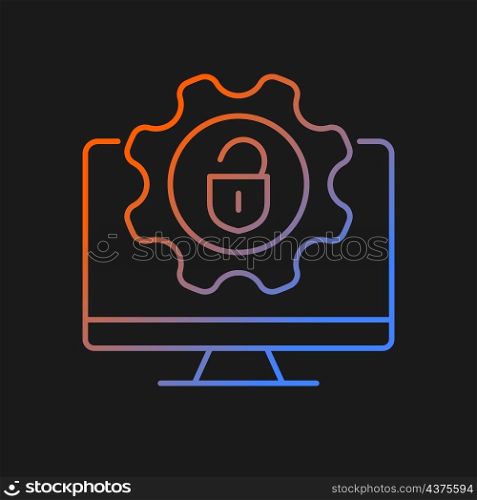 Jailbreak gradient vector icon for dark theme. Remove manufacturers restriction. Install software to mobile phone. Thin line color symbol. Modern style pictogram. Vector isolated outline drawing. Jailbreak gradient vector icon for dark theme