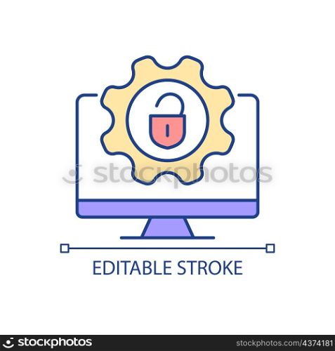 Jailbreak RGB color icon. Remove manufacturers restriction. Install software to mobile phone. Isolated vector illustration. Simple filled line drawing. Editable stroke. Arial font used. Jailbreak RGB color icon