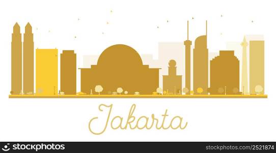 Jakarta City skyline golden silhouette. Vector illustration. Simple flat concept for tourism presentation, banner, placard or web site. Business travel concept. Cityscape with landmarks
