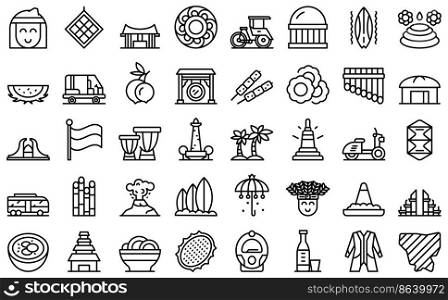 Jakarta icons set outline vector. Architecture building. Indonesia skyline. Jakarta icons set outline vector. Architecture building