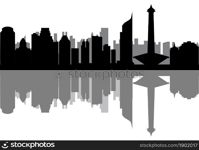 jakarta skyline with monument offices and buildings. jarkarta city skyline