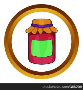 Jam in a glass jar vector icon in golden circle, cartoon style isolated on white background. Jam in a glass jar vector icon