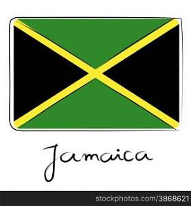 Jamaica country flag doodle with title text isolated on white