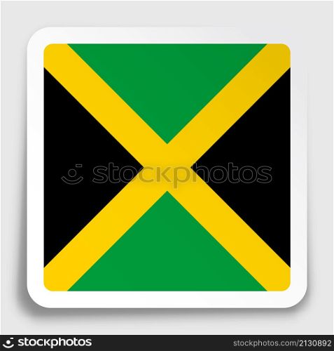 JAMAICA flag icon on paper square sticker with shadow. Button for mobile application or web. Vector