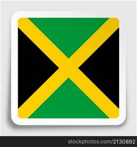 JAMAICA flag icon on paper square sticker with shadow. Button for mobile application or web. Vector