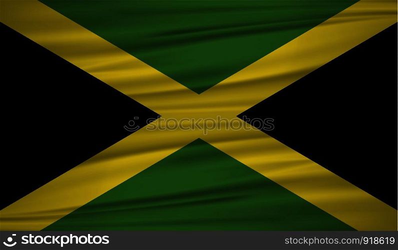 Jamaica flag vector. Vector flag of Jamaica blowig in the wind. The national flag of Jamaica on wavy silk background. EPS 10.