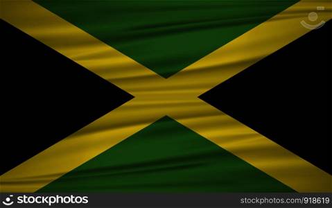 Jamaica flag vector. Vector flag of Jamaica blowig in the wind. The national flag of Jamaica on wavy silk background. EPS 10.
