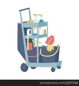 Janitorial cleaning cart semi flat color vector object. Full sized item on white. Equipment for cleaning staff simple cartoon style illustration for web graphic design and animation. Janitorial cleaning cart semi flat color vector object