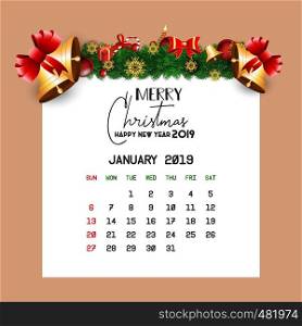 January 2019 Calendar Template. Vector EPS10 Abstract Template background