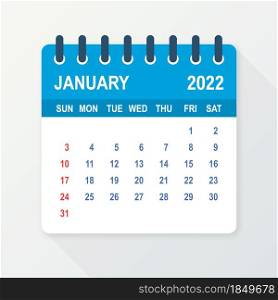January 2022 Calendar Leaf. Calendar 2022 in flat style. Vector illustration. January 2022 Calendar Leaf. Calendar 2022 in flat style. Vector illustration.