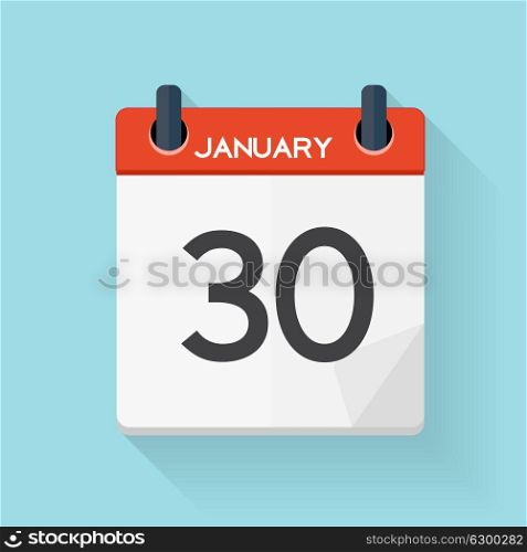 January 30 Calendar Flat Daily Icon. Vector Illustration Emblem. Element of Design for Decoration Office Documents and Applications. Logo of Day, Date, Time, Month and Holiday. EPS10. January 30 Calendar Flat Daily Icon. Vector Illustration Emblem.