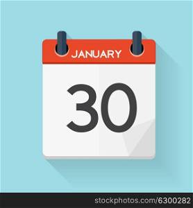 January 30 Calendar Flat Daily Icon. Vector Illustration Emblem. Element of Design for Decoration Office Documents and Applications. Logo of Day, Date, Time, Month and Holiday. EPS10. January 30 Calendar Flat Daily Icon. Vector Illustration Emblem.
