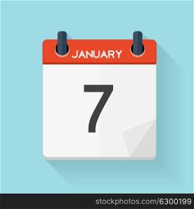 January 7 Calendar Flat Daily Icon. Vector Illustration Emblem. Element of Design for Decoration Office Documents and Applications. Logo of Day, Date, Time, Month and Holiday. EPS10. January 7 Calendar Flat Daily Icon. Vector Illustration Emblem.