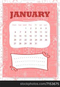 January calendar template. calendar page for January month. New year illustrated background. January calendar template. calendar page for January month. New year illustrated background.