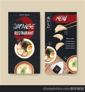 Japa≠se Sushi, Design with food watercolor illustrations. Dark-blue to≠d vector illustration.