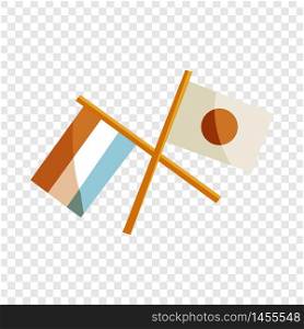 Japan and Netherlands crossed flags icon. Cartoon illustration of Japan and Netherlands crossed flags vector icon for web. Japan and Netherlands flags icon, cartoon style