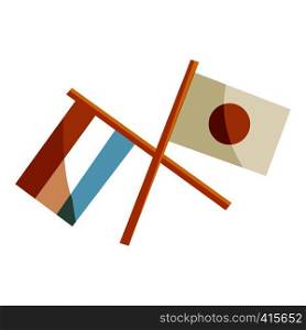 Japan and Netherlands crossed flags icon. Cartoon illustration of Japan and Netherlands crossed flags vector icon for web. Japan and Netherlands flags icon, cartoon style