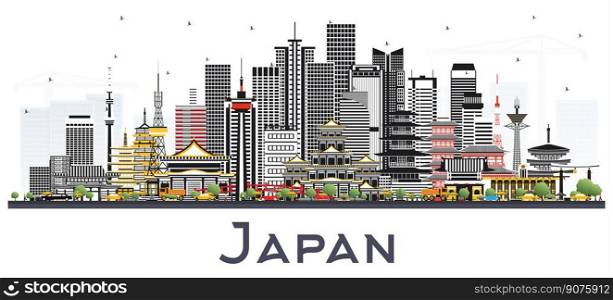 Japan City Skyline with Gray Buildings Isolated on White. Vector Illustration. Tourism Concept with Historic Architecture. Cityscape with Landmarks. Tokyo. Osaka. Nagoya. Kyoto. Nagano. 