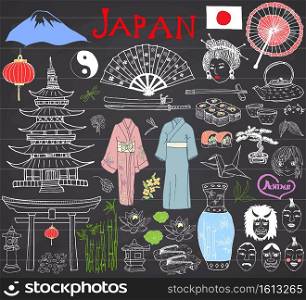 Japan doodles set. Hand drawn sketch vector illustration. Japan doodles set. Hand drawn sketch vector illustration.