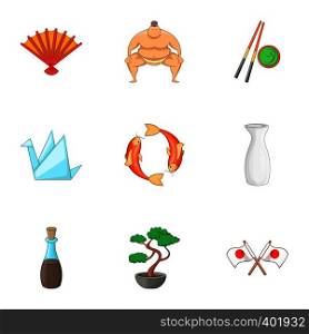 Japan elements icons set. Cartoon illustration of 9 Japan elements vector icons for web. Japan elements icons set, cartoon style