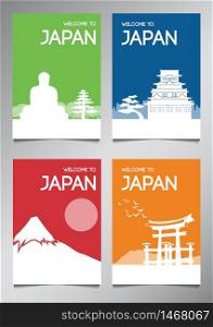Japan famous landmark and symbol in silhouette style with multi color theme brochure set,vector illustration