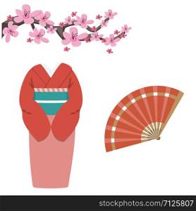 Japan famous symbols icons set, vector illustration