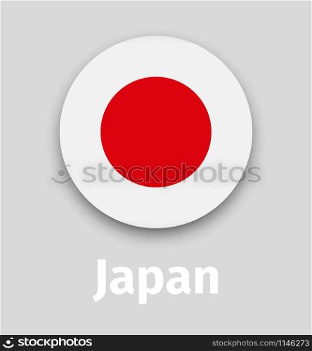 Japan flag, round icon with shadow isolated vector illustration. Japan flag, round icon with shadow