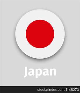 Japan flag, round icon with shadow isolated vector illustration. Japan flag, round icon with shadow
