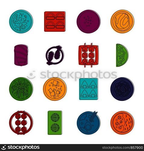 Japan food icons set. Doodle illustration of vector icons isolated on white background for any web design. Japan food icons doodle set