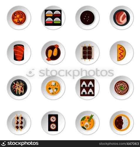 Japan food icons set in flat style isolated vector icons set illustration. Japan food icons set in flat style