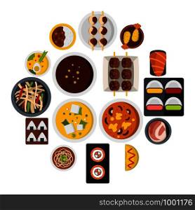 Japan food icons set in flat style isolated vector illustration. Japan food icons set in flat style