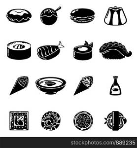 Japan food icons set. Simple illustration of 16 japan food vector icons for web. Japan food icons set, simple style