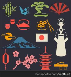 Japan icons and symbols set. Illustration on Japanese theme.