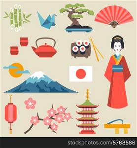 Japan icons and symbols set. Illustration on Japanese theme.