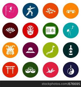 Japan icons many colors set isolated on white for digital marketing. Japan icons many colors set