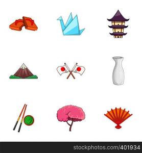Japan icons set. Cartoon illustration of 9 Japan vector icons for web. Japan icons set, cartoon style