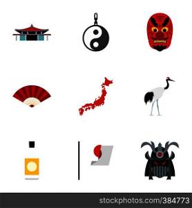 Japan icons set. Flat illustration of 9 Japan vector icons for web. Japan icons set, flat style