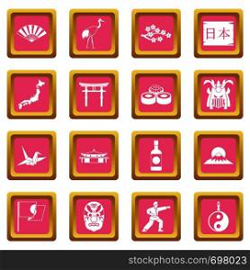 Japan icons set in pink color isolated vector illustration for web and any design. Japan icons pink