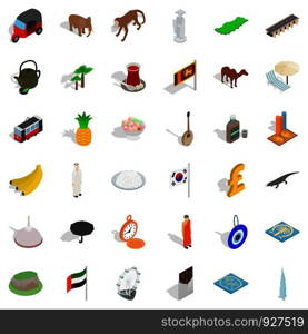 Japan icons set. Isometric style of 36 japan vector icons for web isolated on white background. Japan icons set, isometric style