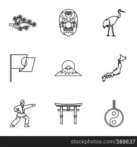 Japan icons set. Outline illustration of 9 Japan vector icons for web. Japan icons set, outline style